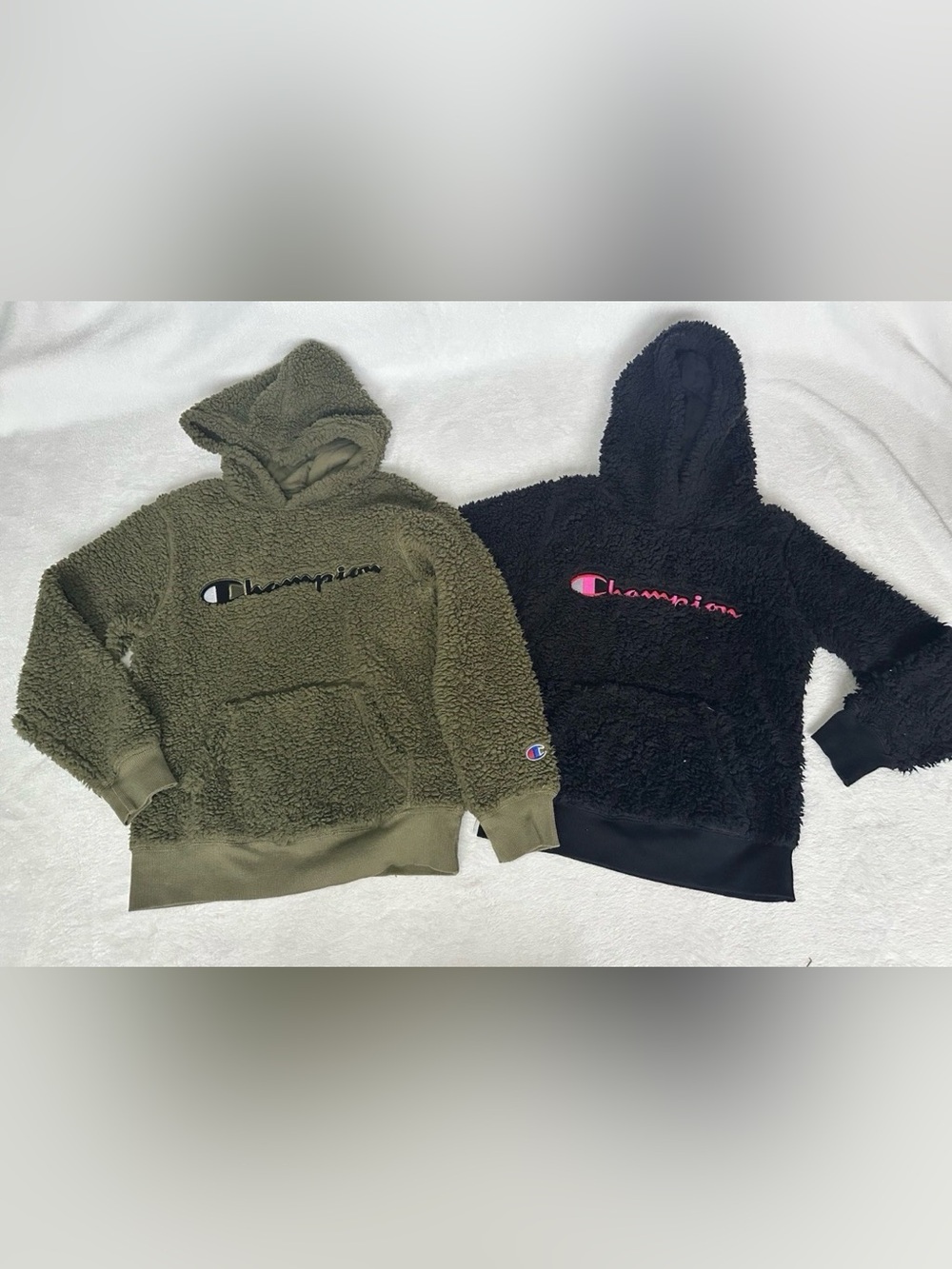 Champion Girls Lot of 2 Fluffy Pullover Sherpa Hoody Size Small Black Green BTS
